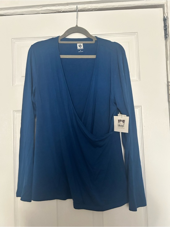 Anne Klein Tops - Anne Klein Blue Long-Sleeve Draped Wrap Top